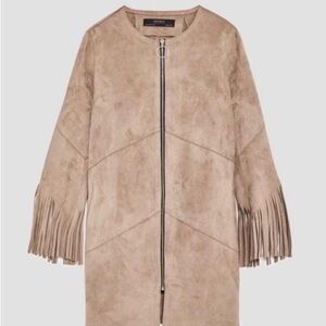 Tan Fringe faux Suede Jacket